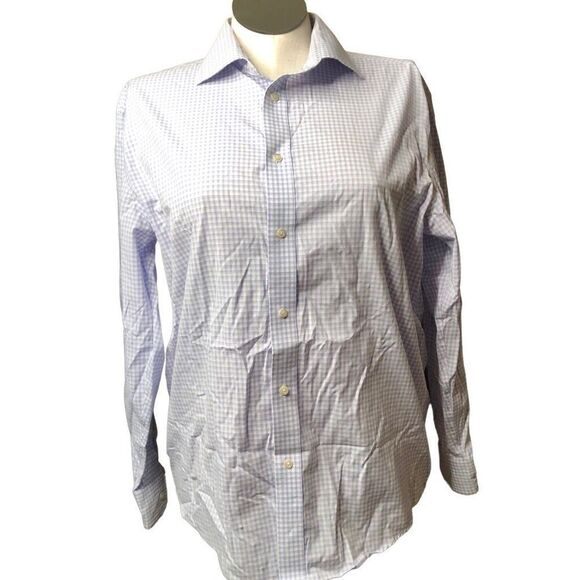 Jos A. Bank Dress Shirt Mens 16/33 Stretch Slim Fit Blue Windowpane Workwear - Picture 1 of 6